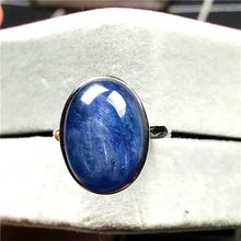 Load image into Gallery viewer, 14mm Natural Blue Kyanite Crystal Ring Jewelry For Woman Lady Men Oval Beads Love Gift Cat Eye Stone Adjustable Size Ring AAAAA
