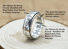 Load image into Gallery viewer, NEW 100% 925 Silver Tibetan OM Mantra Ring Buddhist OM Mani Padme Hum Ring Tibetan Spinning Ring GOOD LUCK JEWELRY
