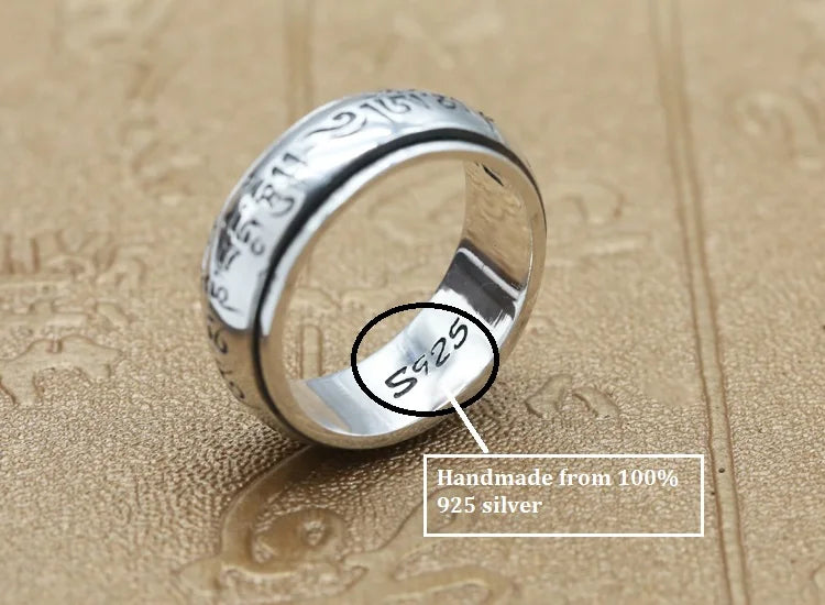 Load image into Gallery viewer, NEW 100% 925 Silver Tibetan OM Mantra Ring Buddhist OM Mani Padme Hum Ring Tibetan Spinning Ring GOOD LUCK JEWELRY