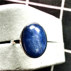 14mm Natural Blue Kyanite Crystal Ring Jewelry For Woman Lady Men Oval Beads Love Gift Cat Eye Stone Adjustable Size Ring AAAAA