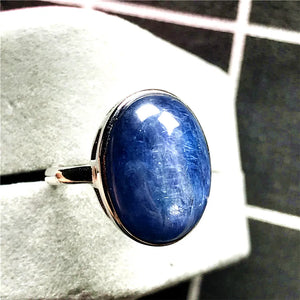 14mm Natural Blue Kyanite Crystal Ring Jewelry For Woman Lady Men Oval Beads Love Gift Cat Eye Stone Adjustable Size Ring AAAAA