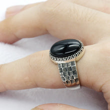 Load image into Gallery viewer, Turkey Black Men Ring  925 Sterling Silver Big Onyx Stone Ring Thai Silver Vintage Style Finger Ring for Male Women Punk Jewelry
