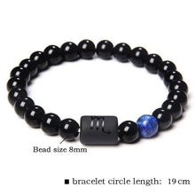 Load image into Gallery viewer, 12 Constellation Zodiac Signs Beads Couples Bracelet Natural Black Onyx Stone Elastic Charm Bracelet for Women Men Birthday Gift

