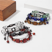 Load image into Gallery viewer, Natural Cube Flat Square Stone Beads Bracelet Adjustable Rope Braided Bracelets Tiger Eye Labradorite Bracelet for Women Men

