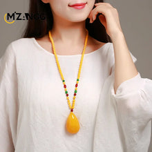 Load image into Gallery viewer, Natural Chicken Fat Yellow Amber Necklace Women Pendant Necklace Fine Jewelry Water Drop Gemstone for Party Gift
