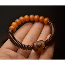 Load image into Gallery viewer, Natural Tibetan Dzi Bead Bangle Amulet Bless Eyes Tibet Fengshui Dzi Bead Bracelet Lucky Apotropaion

