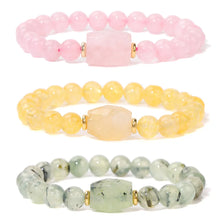 Load image into Gallery viewer, Square Stone Charm Bracelet Rose Pink Quartzs Citrines Beaded Stretch Bracelet Healing Reiki Natural Stone Bangles For Women Men
