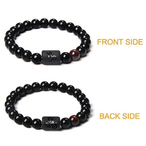 12 Constellation Zodiac Signs Beads Couples Bracelet Natural Black Onyx Stone Elastic Charm Bracelet for Women Men Birthday Gift