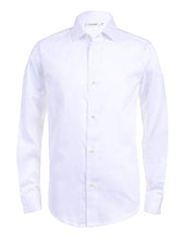Load image into Gallery viewer, Calvin Klein Boys' Long Sleeve Sateen Dress Shirt, Style with Buttoned Cuffs &amp; Shirttail Hem, White, 6
