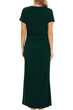 Load image into Gallery viewer, Smallshow Women&#39;s Split Long Maternity Dress Short Sleeve Ruched Pregnancy Clothes Medium Deep Green
