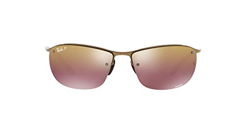 Ray-Ban Men's RB3542 Chromance Sunglasses, Shiny Brown/Brown Mirror Gold Polarized, 63 mm