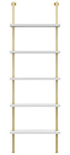 Load image into Gallery viewer, Nathan James Theo 5-Shelf Modern Bookcase, Open Wall Mount Ladder Bookshelf with Industrial Metal Frame, White/Gold
