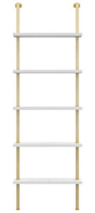Nathan James Theo 5-Shelf Modern Bookcase, Open Wall Mount Ladder Bookshelf with Industrial Metal Frame, White/Gold
