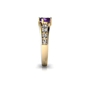 14kt Yellow Gold Amethyst and Diamond 5mm Heart Heart to Heart Ring - Size 7