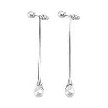 Load image into Gallery viewer, Long Vertical Pearl Drop Dangle Earrings, Freshwater Pearl Dangle Earrings for Women Girls.
