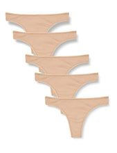 Load image into Gallery viewer, Iris &amp; Lilly Women's Cotton Thong Underwear, Pack of 5, Medium Beige, X-Large
