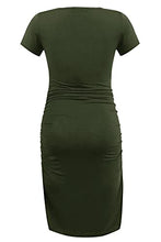 Load image into Gallery viewer, Smallshow Women&#39;s Short Sleeve Maternity Dress Ruched Pregnancy Clothes Medium Army Green
