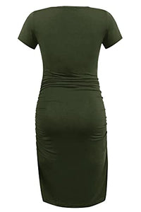 Smallshow Women's Short Sleeve Maternity Dress Ruched Pregnancy Clothes Medium Army Green