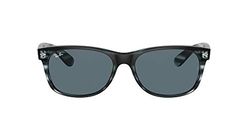 Ray-Ban RB2132 New Wayfarer Square Sunglasses, Striped Blue Havana/Blue, 58 mm