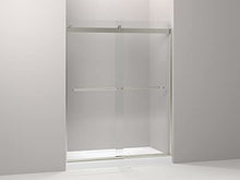 Load image into Gallery viewer, KOHLER Levity® Sliding Shower Door, 74-in H X 56-5/8 -59-5/8-in W, with 1/4-in Thick Crystal Clear Glass with towel bars, Matte Nickel
