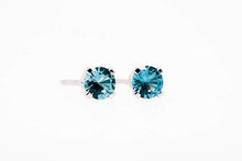 Load image into Gallery viewer, 6mm Blue Zircon Stud Earrings in Sterling Silver - December Birthstone
