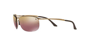Ray-Ban Men's RB3542 Chromance Sunglasses, Shiny Brown/Brown Mirror Gold Polarized, 63 mm