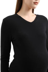 Maternity Sweater Dress for Fall Winter Long Sleeve Warm Dress for Work Casual (Small, V-Neck Black)