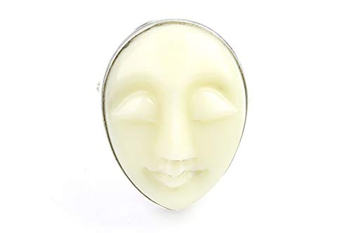 Man In the Moon Ring, Sterling Silver Ring, Bone Moon Face, Stone Jewelry, Gemstone, Boho Jewelry, Gypsy, Hippie Jewelry, Wiccan