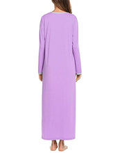 Load image into Gallery viewer, Ekouaer Women Long Nightgown Long Sleeve Nightshirt Casual Sleepwear Henley Full Length Sleep Dress Purple XLarge
