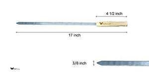 17-Inch Long, Large Stainless Steel Brazilian-style BBQ Skewers with hardwood Handle, Kebab Kabob Skewers, 3/8 Inch Wide Blade, Set of 8 Skewer with heavy-duty Travel Bag