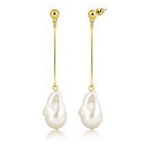 Load image into Gallery viewer, Gold Pearl Drop Dangle Earrings: Long Chain Ball Post Stud White Baroque Vintage Pendant Earring - Hypoallergenic Fashion Dainty Party Jewelry Gift for Women Girls Teens
