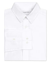 Load image into Gallery viewer, Calvin Klein Boys' Long Sleeve Sateen Dress Shirt, Style with Buttoned Cuffs &amp; Shirttail Hem, White, 6
