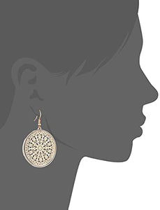 14K Gold Plated Cathedral Glass Style Hollow Disc Earrings for Women Light Weight Birthday Valentine's Day Mothers Day Christmas Gift