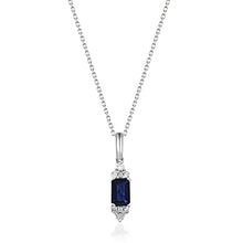 Load image into Gallery viewer, Gin and Grace 10K White Gold Genuine blue Sapphire Pendant with Diamonds for women | Ethically, authentically &amp; organically sourced (Emerald-cut) shaped Sapphire hand-crafted jewelry for her | Sapphire Necklace for women
