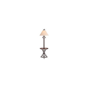 Traditional Floor Lamp with Table Iron Rust Scroll Wooden Off White Flared Bell Shade for Living Room Reading - Franklin Iron Works