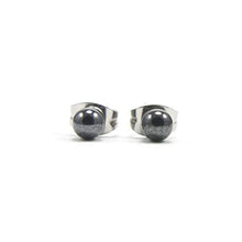 Load image into Gallery viewer, 4mm Hematite Ball Studs, Tiny Stud Earrings For Men &amp; Women, Hypoallergenic Surgical Steel
