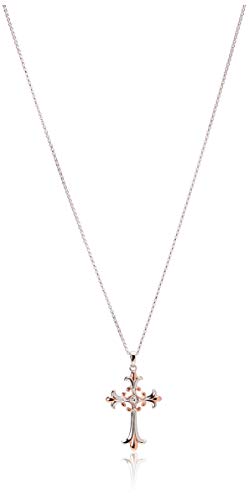 14k Rose Gold Plated Sterling Silver Two Tone Celtic Cross Pendant Necklace, 18