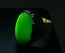 Load image into Gallery viewer, 18 Carat Yemeni Dark Green Aqeeq Mens Ring Sterling Silver 925 Handmade Grape Shape Green Agate Ring Gift for Him Agate Ring Religious Ring (14.5)
