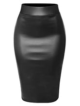 Load image into Gallery viewer, MixMatchy Women's Solid High Waist Knee Length Back Split Faux Leather Skirt Black M
