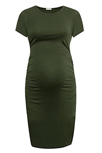 Smallshow Women's Short Sleeve Maternity Dress Ruched Pregnancy Clothes Medium Army Green