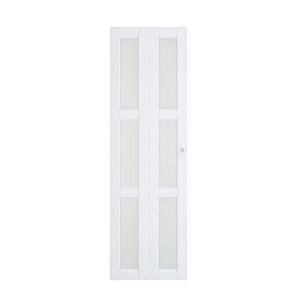 BARNER HOME Bi-Fold Doors, 24in x 80 in, 3-lite Tempered Frosted Glass Panel, MDF, White Closet Door