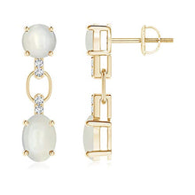 Load image into Gallery viewer, June Birthstone - Round and Oval Moonstone Dangle Earrings with Diamonds in 14K Yellow Gold (7x5mm Moonstone)
