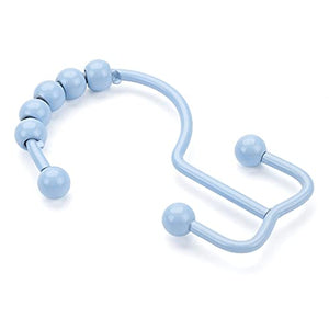 Titanker Shower Curtain Hooks Rings, Durable Metal Double Glide Shower Hooks for Bathroom Shower Rods Curtains, Set of 12 Hooks - Blue