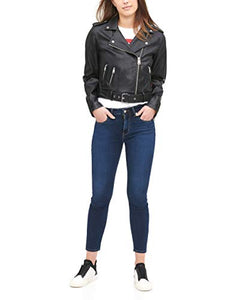 Levi's Women's Faux Leather Asymmetrical Belted Motorcycle Jacket (Regular and Plus Sizes), black, Large