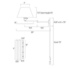 Load image into Gallery viewer, Kira Home Cambridge 13" Swing Arm Wall Lamp - Plug in/Wall Mount + White Fabric Shade, 150W 3-Way + Cord Covers, Satin Nickel Finish
