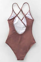 Load image into Gallery viewer, CUPSHE Women's One Piece Swimsuit Wrap Tie Side Cross Back Swimwear Bathing Suits Brown XS
