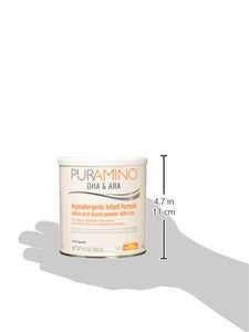PurAmino Hypoallergenic Baby Formula Powder for Severe Food Allergies, 14.1 Oz - Omega 3 Dha, Probiotics, Iron, Immune Support