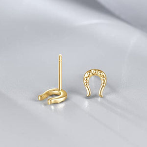 E 14K Gold Plated Horseshoe Stud Earrings for Women Girls, Hypoallergenic Small Gold Animal Stud Earring for Sensitive Ears