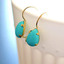 Load image into Gallery viewer, 14K Gold Turquoise Teardrop Earrings - 14K Solid Yellow Gold Pear Shape Dangle Drop Earrings, 7x10mm Turquoise Gemstone, December Birthstone, Dainty Handmade Gift for Classy Women
