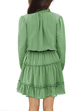 Load image into Gallery viewer, blibean Girl Fall Long Sleeve Dress Tween Kid Tiered Aline Dresses Maxi Boho Midi Dress Bohemian Solid Flowy Swing Clothes Size 4-5 Years Small Green

